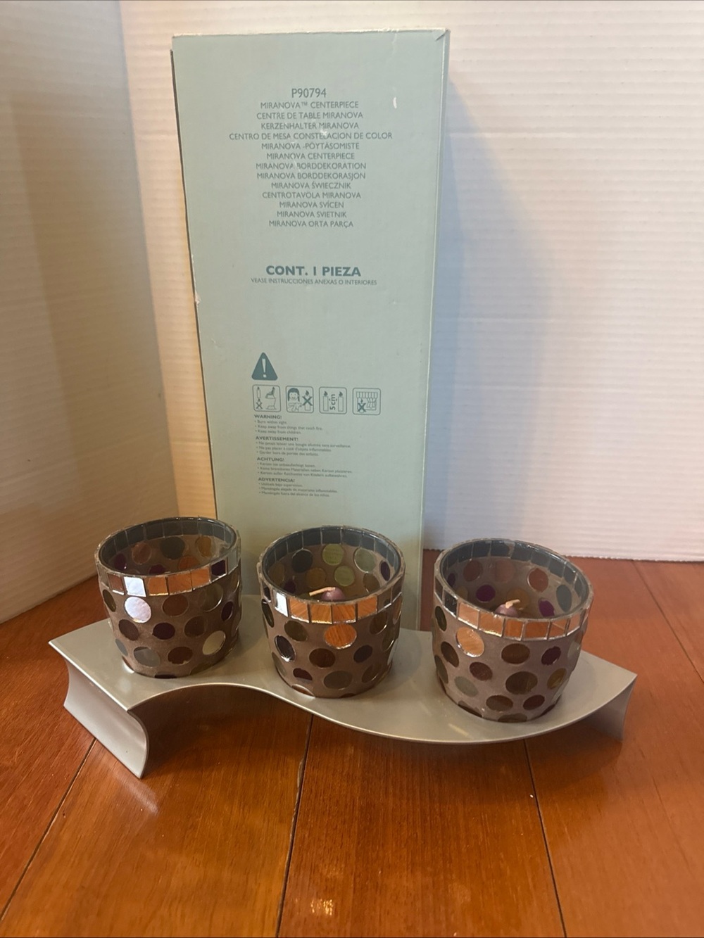 VTG retired PartyLite Miranova mosaic centerpiece Candle Holder model P90794 - Picture 1 of 15